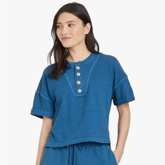 Universal Thread Tops - Universal Thread Women’s Short Sleeve French Terry Henley Top, Blue Size Small